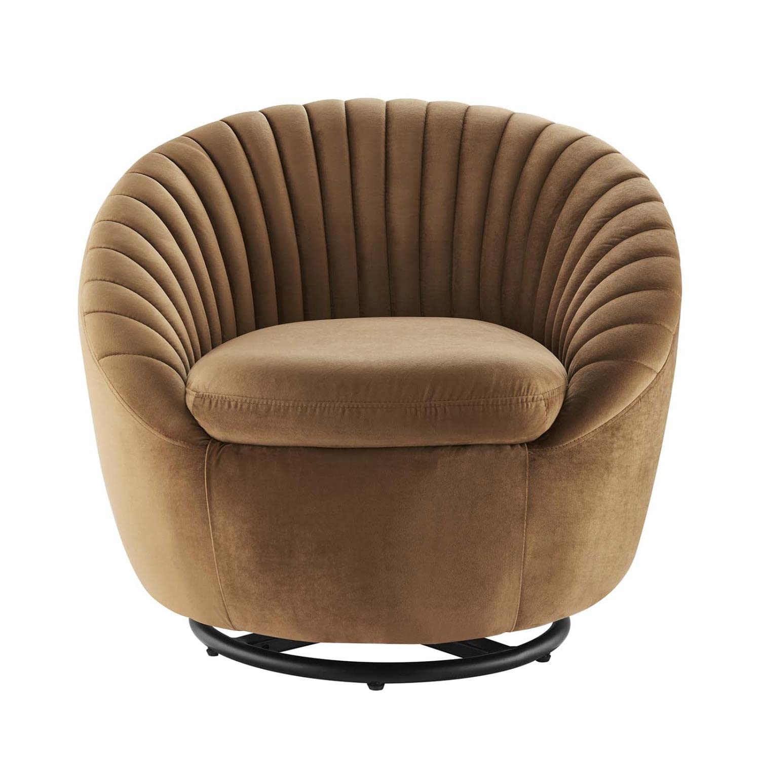 Modway Whirr Upholstered Velvet Fabric Swivel Chair In Black/Cognac Brown